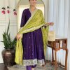 Women Silk Blend Kurti Pant Attached Dupatta Set
